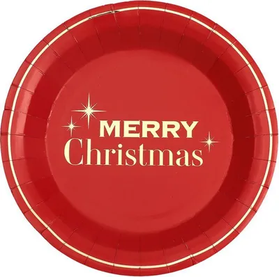 Produktbild von 500 Teller Weihnachten rot gold Merry Christmas Pappteller Einweg