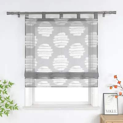 Produktbild von Joyswahl Raffrollo Mit Schlaufen Voile Küche Gardinen Modern Ausbrenner Raffgardinen Mit Kreis-Muster Transparent Grau BxH 60x140cm