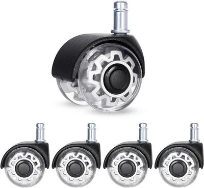 Produktbild von Unyqoos® Bürostuhlrollen 5er-Set – 50 mm PolyurethanLaufrollen, Nabe 11×25 mm, 360° drehbar, Traglast 30 kg, für Parkett, Laminat, Fliesen & Teppich