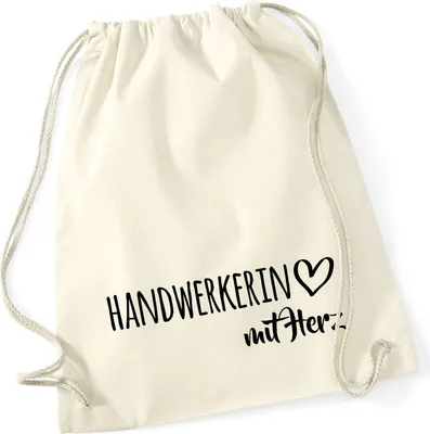 Produktbild von Huuraa Turnbeutel Handwerkerin mit Herz 12 Liter Natural Baumwolle Rucksack Geschenkidee