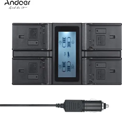 Zdjęcie produktu dla Ładowarka Andoer EN-EL15 do aparatów cyfrowych z 4-kanałowym wyświetlaczem LCD – zamiennik do modeli Nikon D500, D610, D7000, D7100, D750, D800, D810, D7200 z ładowarką samochodową DC