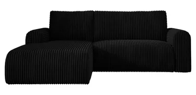 Produktbild von Ecksofa Cord MANDY 180x285 cm mit Schlaffunktion Schwarz TILIA 100 Links, Eckcouch mit Bettkasten, Sofa L-Form, Polsterecke, Wohnlandschaft