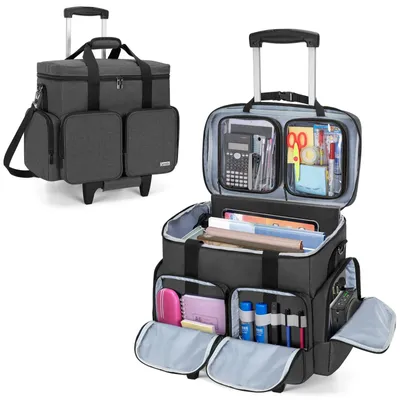 Image de Sac à roulettes pour enseignant - Nylon - Poignée télescopique - 41 x 23,5 x 36,5 cm - Noir - Compartiment pour ordinateur portable 15,6 pouces