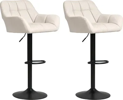 Produktbild von Fortuna Lai Barhocker 2er-Set Retro-Design höhenverstellbar Kunstleder Leinenoptik Creme + Schwarz