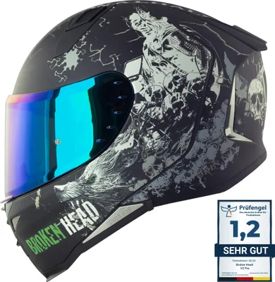 Produktbild von Broken Head Fullgas Viking V2 Pro Integralhelm + Blau Verspiegeltes Visier (XS & S) : XS (53-54 cm) Größe: XS (53-54 cm)