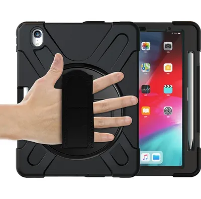 Produktbild von Mobigear SureGrip XGuard iPad Pro 11 Zoll (2025) Hülle Kunststoff,Silikon Backcover + Stifthalter + Schulterträger + Ständer - Schwarz