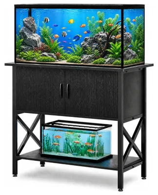 Produktbild von 150-200l Aquarium Stand 2-st?ckiger Schwerlast Metall Aquarien Unterschrank mit Holzschrank