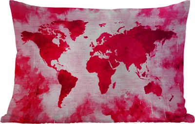 Produktbild von MuchoWow® Outdoor Kissen - Weltkarte - Rot - Rosa - 50x30 cm - Wetterfest - Lounge Kissen - Sofa kissen - Wohnzimmer Dekoration