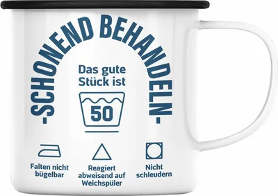Produktbild von Trendation - 50. Geburtstag Geschenkidee Frau Frauen Männer Mann Emaille Tasse mit Sprüch 50er Geburtstag (Schwarz)