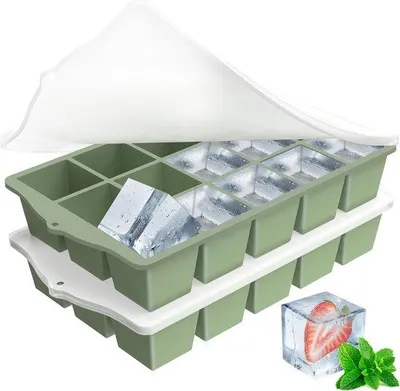 Produktbild von Silikonische IJsblokjesformen mit Deckel - 2 Stücke, 15 Zellen, BPA-frei, für gesunde IJsblokjes und Babypapier