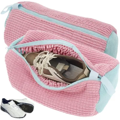 Produktbild von Schuhwaschbeutel für Waschmaschine 2 Stück 39 x 19 cm Rosa wiederverwendbar mit Reißverschluss