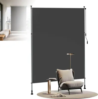 Obrázek produktu pro LZQ Vertikální markýza Balkon markýza 150 × 310 cm, výsuvná ochrana před sluncem a zraky v tmavě šedé barvě