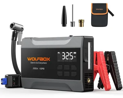 Productafbeelding van Startset met powerbank en luchtcompressor, 2000A, 10000mAh, 150 PSI, LED-scherm, noodverlichting, IP64, -20°C