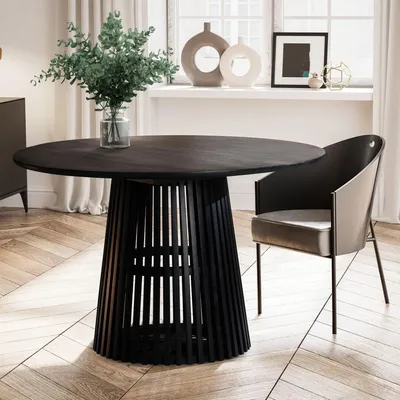 Obrázok produktu pre Jedálenský stôl 120x120x77 cm mango masívne drevo čierny jedálenský stôl moderný | Wohnling