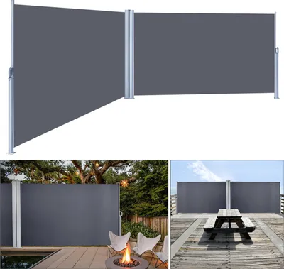 Immagine prodotto di Wolketon double side awning extendable -180 x 600 cm anthracite side awning UV£¬tear resistance£¬side privacy screen privacy screen£¬for balcony terrace extendable awning