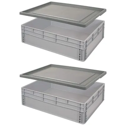 Produktbild von BRB 2 Euroboxen LxBxH 800 x 600 x 220 mm, 87 Liter, mit Stülpdeckel, Griffleisten, Industriequalität, lebensmittelecht