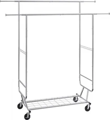 Image de Penderie à roulettes - Argent - Réglable - 2 tringles - Capacité de charge 136 kg