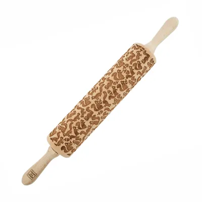 Produktbild von MoodForWood Nudelholz aus Holz, graviert, 43 cm, mit Griffen, perfekt zum Backen - Eichhörnchen-Muster