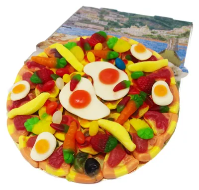 Produktbild von Fruchtgummi Pizza Allerlei im Pizzakarton luftdicht verschweißt 500g