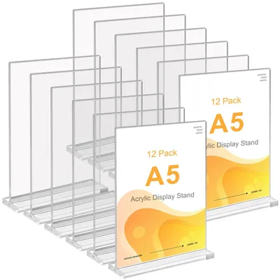 A5 Acryl Tischaufsteller, 12 Stück, T-förmig, transparent