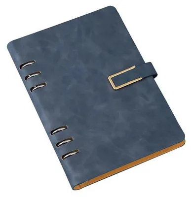 Image de Cahier de notes à spirales format A5, couverture en similicuir bleu foncé, avec papier rechargeable