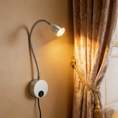 Obrázok produktu pre 2-dielna sada LED lampičiek na čítanie na stenu s ohybným krkom, nočná lampa k posteli, na čelo postele alebo na stôl, teplé biele svetlo 3000 K, americká zástrčka