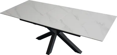 Produktbild von Keramiktisch Millie | 180 x 90 cm | ausziehbar auf 220 cm | Farbe: weiß matt | Spider-Gestell Metall schwarz | pflegeleichter Esstisch/Esszimmertisch