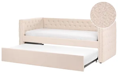 Zdjęcie produktu dla BELIANI Łóżko wysuwane beżowe boucle ze stelażem 90 x 200 cm dziecięce glamour guziki gwoździe tapicerskie
