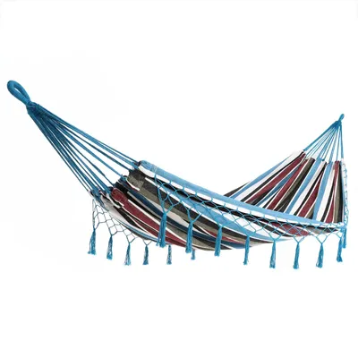 Produktbild von DETEX® Hängematte 2 Personen strapazierfähig Boho-Style Outdoor Garten Camping Reisehängematte Doppelhängematte Makramee XXL 300kg Belastbarkeit Blau