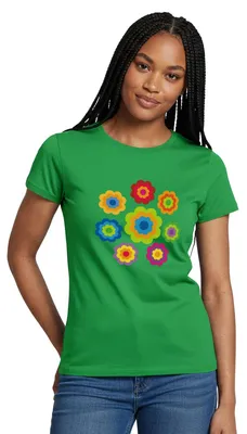 Produktbild von Spreadshirt 70er Jahre Hippie Flower Power Kostüm Blumen Fasching Frauen T-Shirt, M, Kelly Green