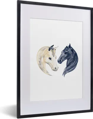 Produktbild von MuchoWow® MuchoWow® Gerahmtes Poster Pferde - Aquarell - Schwarz - Mädchen - Kinder - Mädchen 30x40 cm - Poster mit zchwarzem Bilderrahmen - Wandposter Schlafzimmer