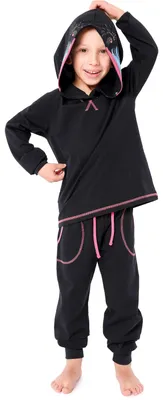 Produktbild von Ladeheid Kinder Mädchen Jungen Langarm Schlafanzug aus Baumwolle Tierkostüm Pyjama bunt mit Tiermotiv Verkleidung mit Kapuze LA40-236 (Schwarz Pavian, 158-164)