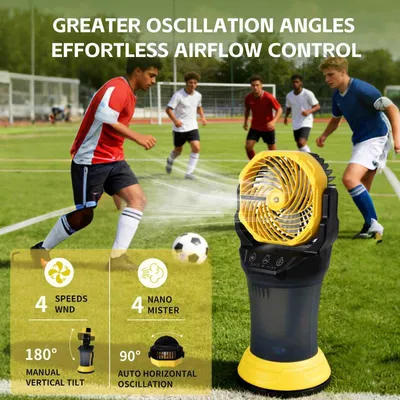 Produktbild von ZELURXX Tragbarer Sprühventilator 15000mAh Akku 4 Geschwindigkeiten 2000ml Wassertank 90° Oszillation Camping Ventilator Orange