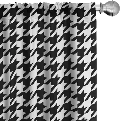 Produktbild von ABAKUHAUS Modern Vorhänge, Gardinen, Illustration von bizarren Formen Houndstooth inspirierte Grafiken, 2 Stück 75 x 175 cm, Charcoal Grau und Weiß