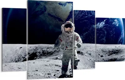 Produktbild von Bild auf Leinwand - Leinwandbild - Astronaut Mond Erde Raum - 120x70cm - Wand Bild - Wanddeko - Leinwanddruck - Bilder - Kunstdruck - Wanddekoration - Leinwand bilder - Wandkunst - DL120x70-2864