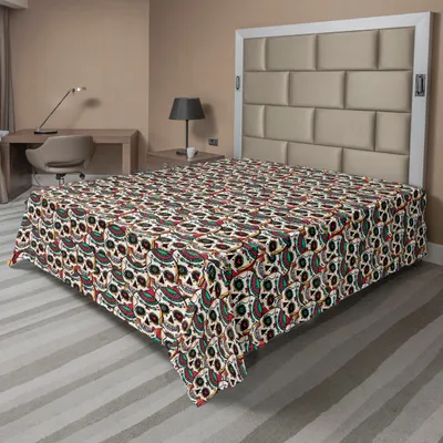 Produktbild von ABAKUHAUS Zuckerschädel Bettlaken, Gruselige Kopfknochen mit Paisley Blumenmuster Blumen Tag der Toten Kunst, weiches bequemes oberes Bettlaken für ein Nachbildungatives Bett 1 Stück 244 cm x 205 cm, Creme Grün Rot
