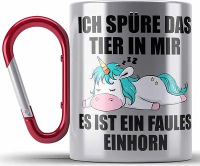 Produktbild von Trendation - Lustige Einhorn Sprüche Edelstahl Tasse Karabiner Mitarbeiter Geschenk Arbeitskollege Kollegin Abschiedsgeschenk (Rot)