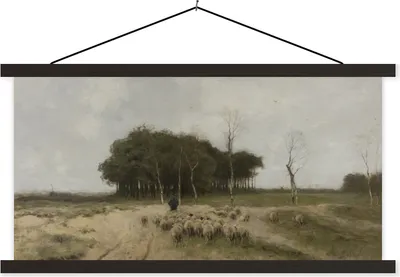 Produktbild von MuchoWow® Textilposter Heide bei Laren - Gemälde von Anton Mauve 90x45 cm mit schwarzem Rahmen - Klemmleisten