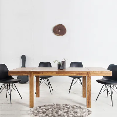 Produktbild von cagü: Design Esstisch [SATNA] aus Sheesham massiv Holz 120-160-200cm verlängerbar mit 2 Ansteckplatten