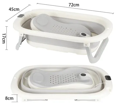 Produktbild von XXL Faltbare Babybadewanne - Kinderbadewanne Mit Babyeinsatz - Mit Eingebautem Thermometer - Mit Ständer - Platzsparende Badewanne Für Babys - Geschenk Zur Babyparty - Grau