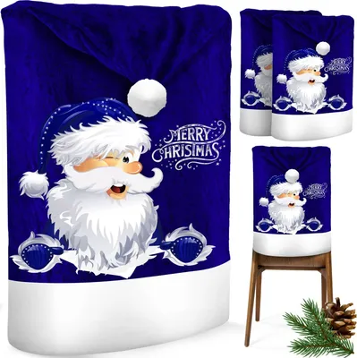 Produktbild von KESSER® Premium Weihnachtsstuhlüberzug Set Stuhlhussen für Weihnachten Nikolausmütze Stuhlbezug Husse Weihnachtsdeko für Stühle Überzieher, Blau / Weiß, 2 Stück - Weihnachtsmann