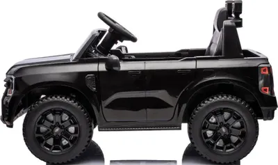Obrázek produktu pro Dětské elektrické autíčko FORD Ranger 12V, černé, kožené sedačky, dálkové ovládání 2,4 GHz, vstup Bluetooth/USB, odpružení, baterie 12 V, plastová kola, 2 motory 30 W, ORIGINÁLNÍ licence