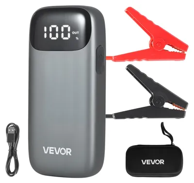 Produktbild von VEVOR Starthilfe Powerbank, Starthilfegerät 6000A Spitzenstrom mit LED-Taschenlampe & Kabel für Motor bis zu 10L Diesel/Benzin, Autobatterie Booster mit Schnellladung & Sicherheitsschutz für Notfall