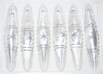 Produktbild von 6 tlg. Glas-Zapfen Set in "Ice Weiss Silber" Komet