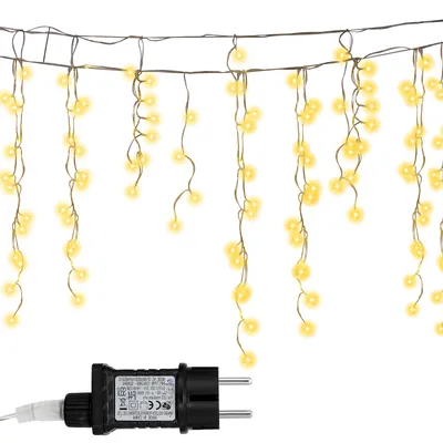 Immagine prodotto di Catena luminosa LED "Eisregen" da 5 metri, ideale per interni ed esterni, con 200 LED a forma di stalattiti, per decorazioni natalizie, feste, giardini. Disponibile in 8 modalità di illuminazione e con luce bianca calda