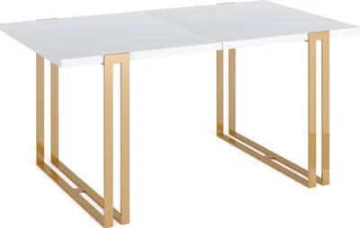 Produktbild von Ausziehbarer Rechteckiger Esstisch im Loft-Stil - Großer Industrietisch mit Goldenen Metallbeinen, 120 bis 220 cm - Platzsparender Konferenztisch für Wohnzimmer und Büro - Weiß