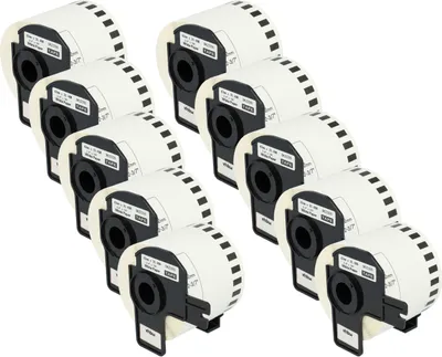 Produktbild von vhbw 10x Rolle mit Halter 62mm x 30,48m (1 Etikette) kompatibel mit Brother PT QL500BW, QL-550, QL-560, QL560VP, QL-570, QL-580, QL500BS Drucker Weiß
