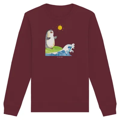 Produktbild von Mr. & Mrs. Panda Baumwoll Pullover Pinguin Surfer Größe XXL - Burgundy - Geschenk, Sweatshirt, Portugal, Urlaub, Wellen, Hawaii, Bio, Sweater, Optimistisch, Motiviert