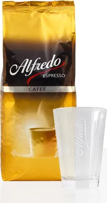 Produktbild von Darboven Alfredo Caffè Creme 1kg Kaffeebohnen + Latte Macchiato Glas