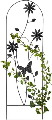 Produktbild von Famanu Pflanzenstütze mit Blumen-Design - Rankhilfe für Kletterpflanzen - 120x40 cm - Schwarz
